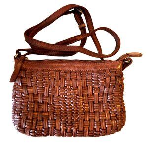 Gianni Conti Woven Brown Cowhide Leather Cross Body Shoulder Purse Bag Supple